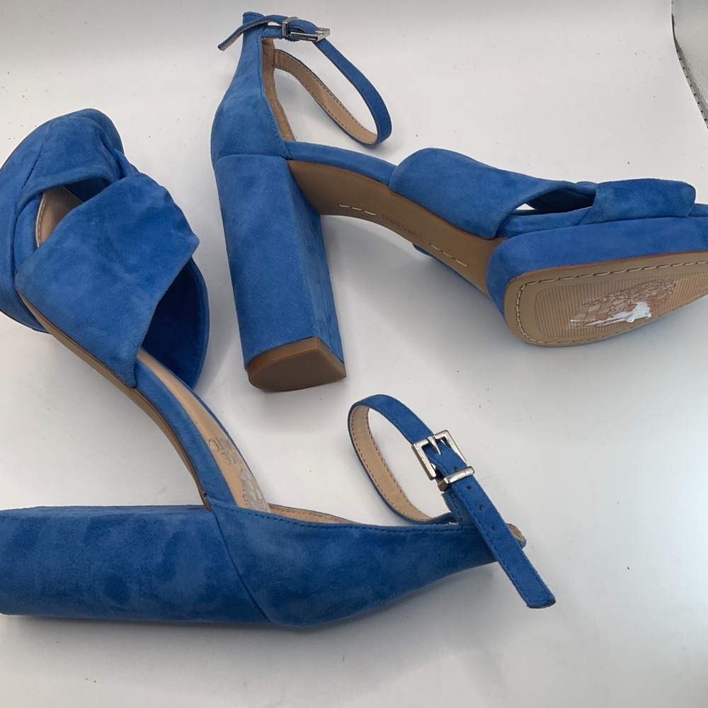 Vince Camuto Corlesta Blue Suede Knotted Dress Sandals Ankle Strap Heels 6.5 New - Picture 7 of 14